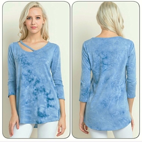 Soft TieDye Strappy Collar Tunic Top SM - Picture 2 of 7